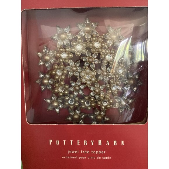 Pottery Barn Jeweled Snowflake Christmas Tree Topper White Yellow Pearl Goldtone - Picture 2 of 12